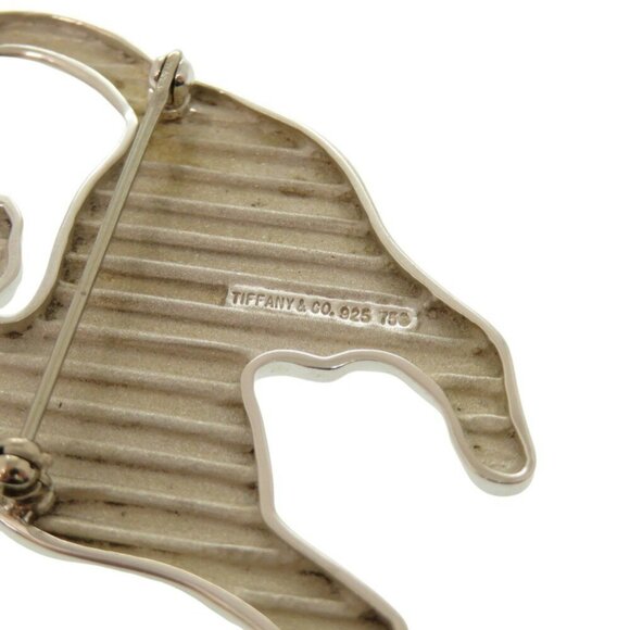 TIFFANY & CO. Cat Motif Silver 925 Yellow Gold 750 Stone Brooch - Picture 4 of 4